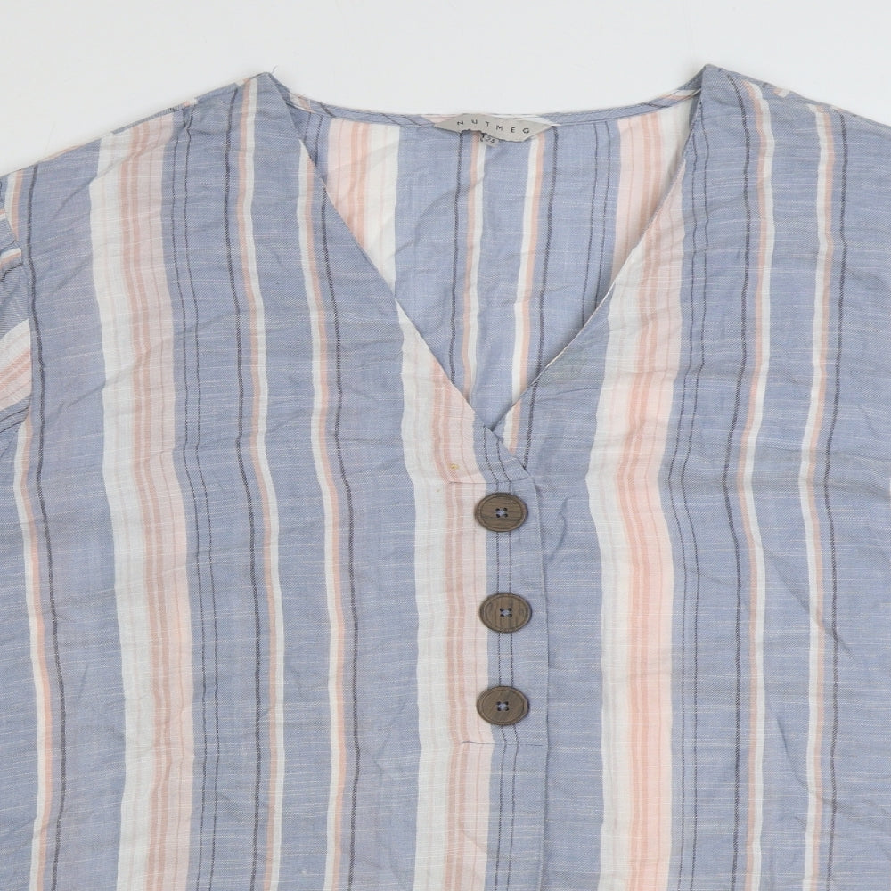 Nutmeg Womens Multicoloured Striped Viscose Basic Blouse Size 24 V-Neck