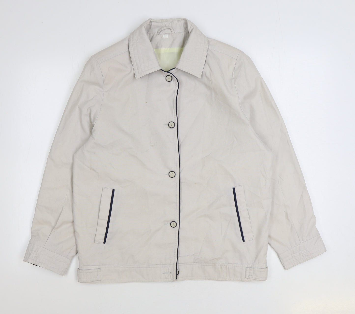 Preworn Womens Beige Jacket Size 12 Button