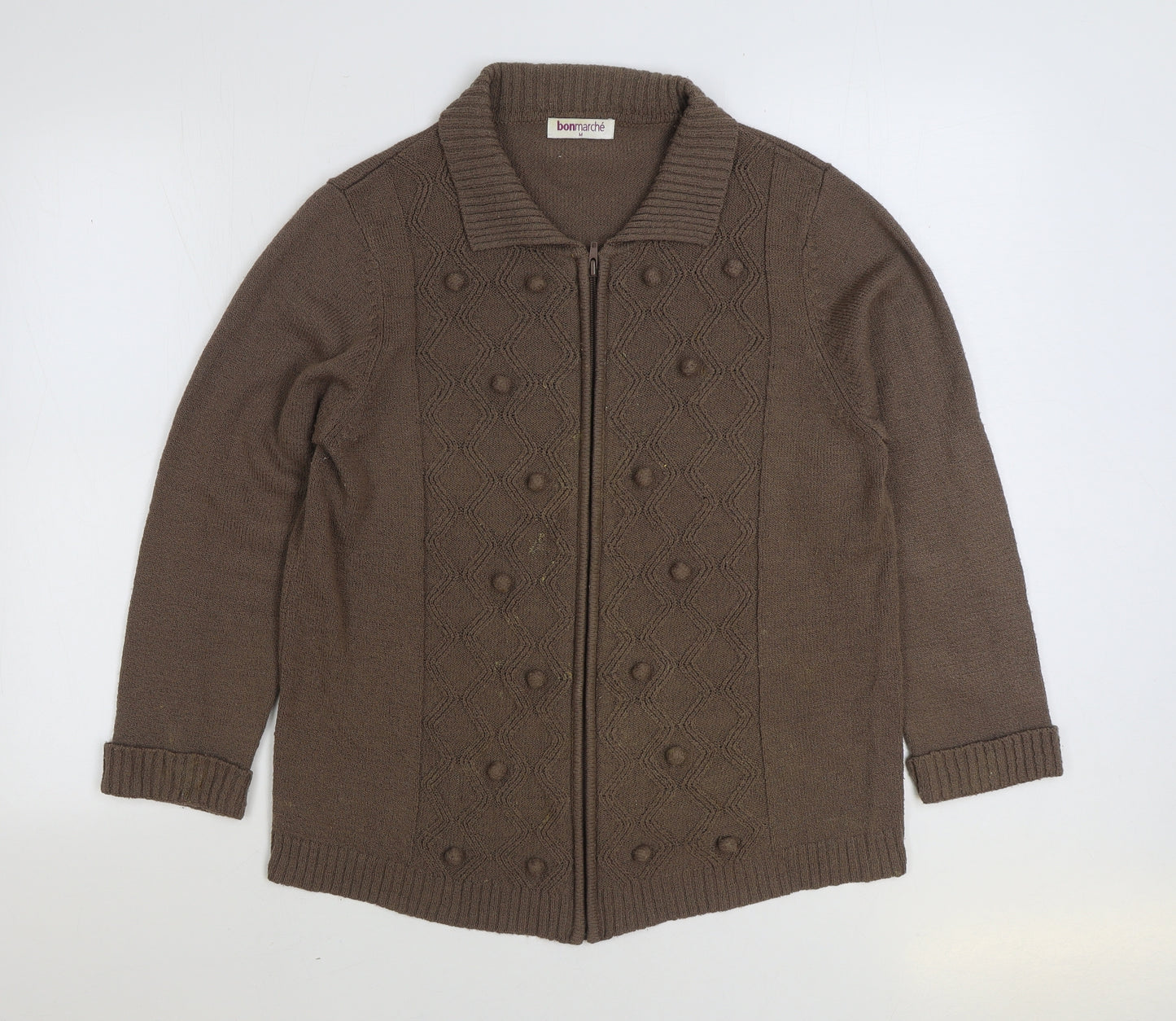 Bonmarché Womens Brown Collared Acrylic Full Zip Jumper Size M