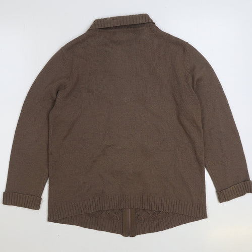 Bonmarché Womens Brown Collared Acrylic Full Zip Jumper Size M