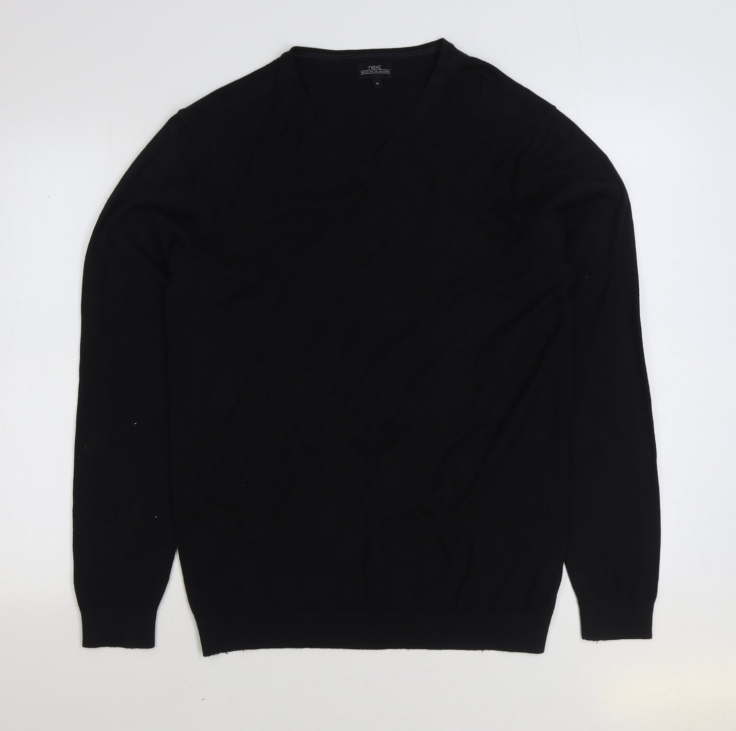 NEXT Mens Black V-Neck Cotton Pullover Jumper Size M