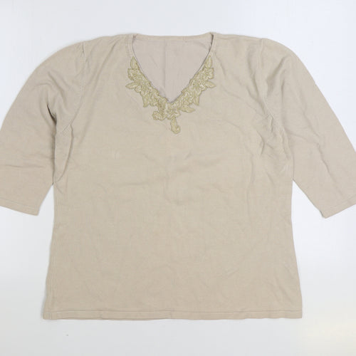 Sky Womens Beige V-Neck Viscose Pullover Jumper Size 4