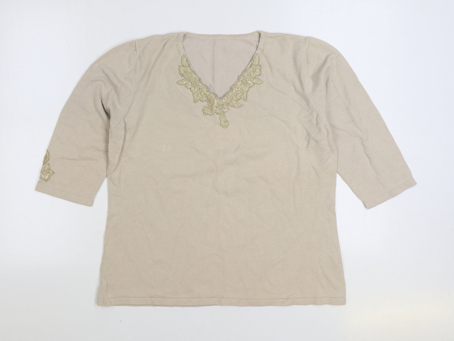 Sky Womens Beige V-Neck Viscose Pullover Jumper Size 4