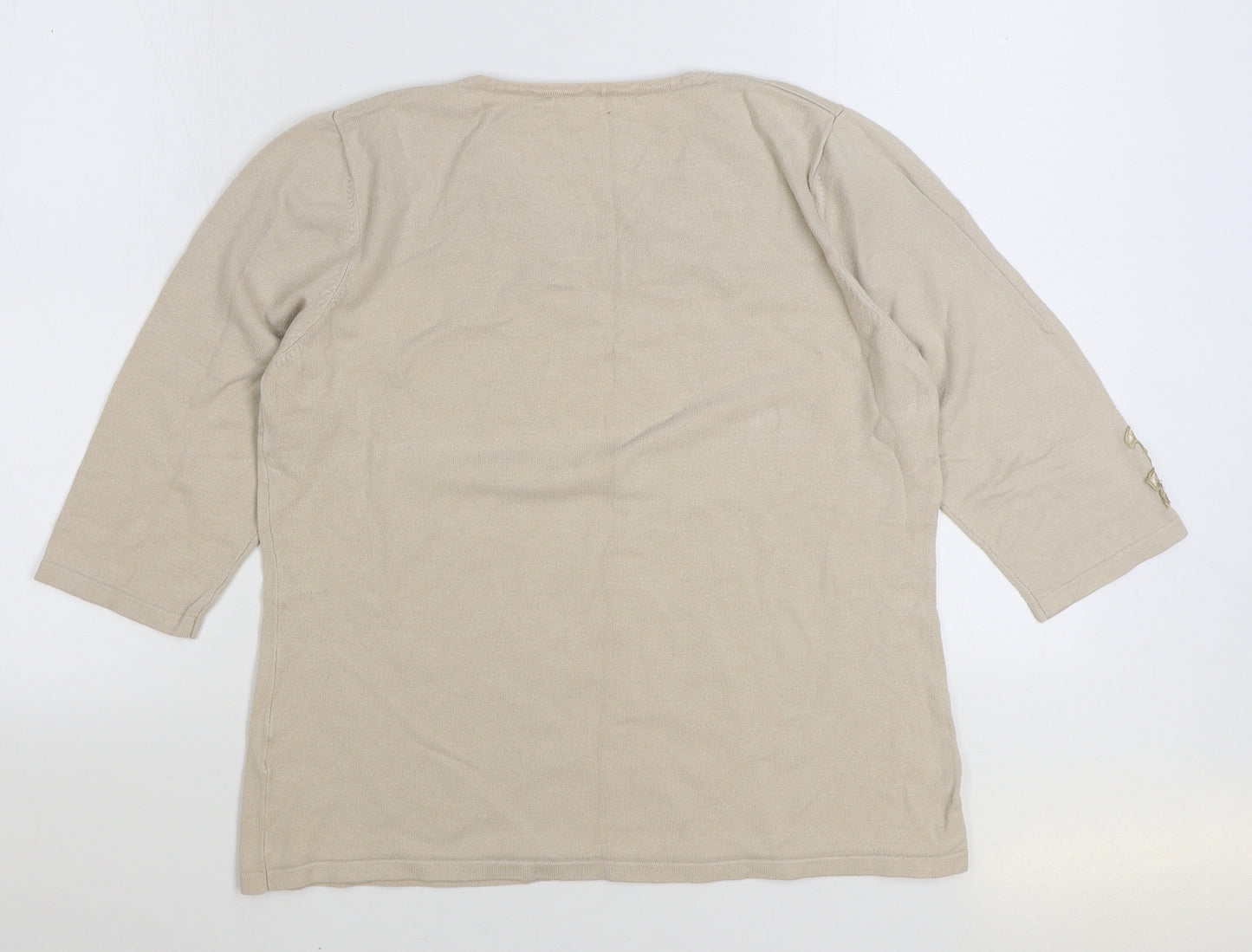 Sky Womens Beige V-Neck Viscose Pullover Jumper Size 4