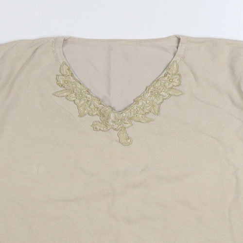 Sky Womens Beige V-Neck Viscose Pullover Jumper Size 4
