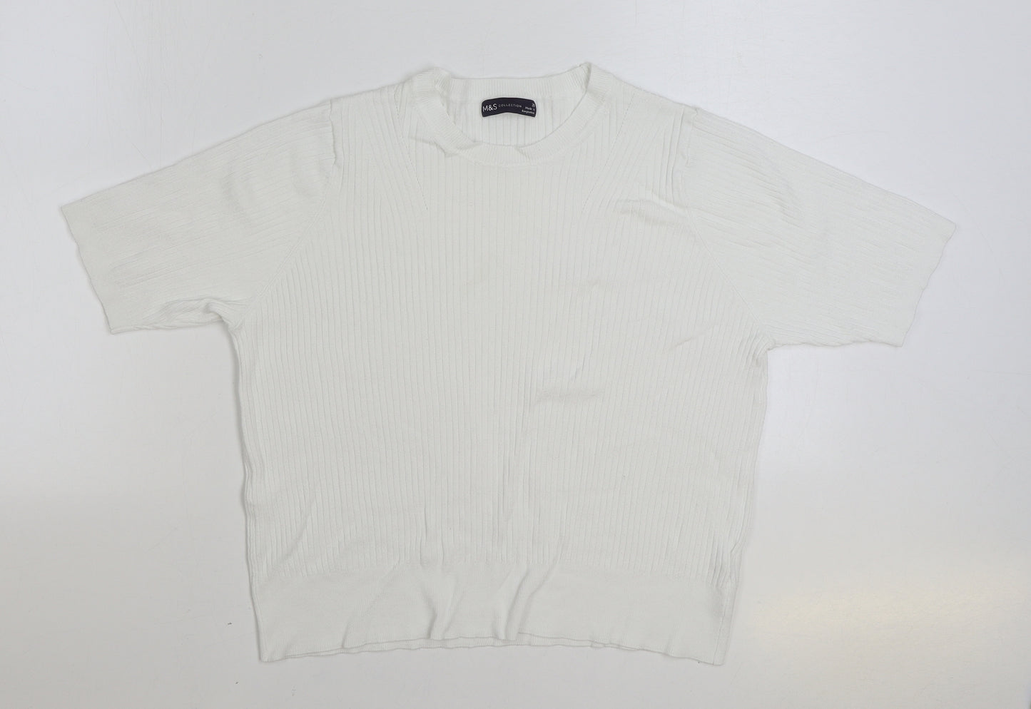 Marks and Spencer Womens White Round Neck Viscose Pullover Jumper Size 20