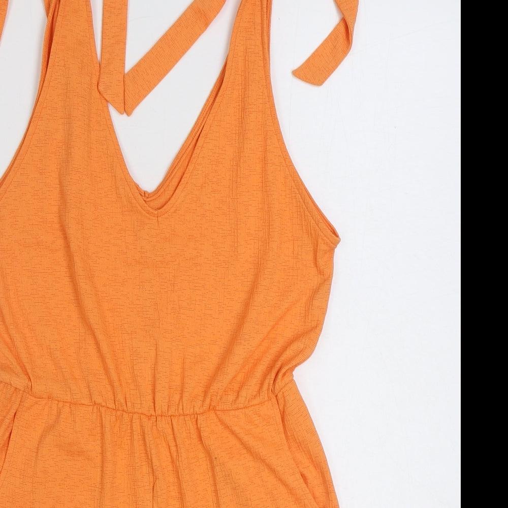 Dunnes Stores Womens Orange Polyester Playsuit One-Piece Size L Tie