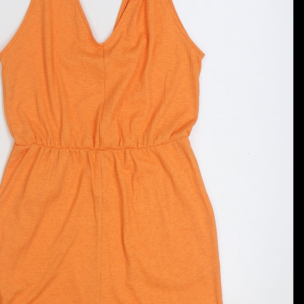 Dunnes Stores Womens Orange Polyester Playsuit One-Piece Size L Tie
