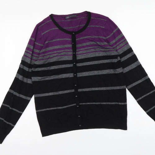 Marks and Spencer Womens Multicoloured Round Neck Striped Viscose Cardigan Jumper Size 12