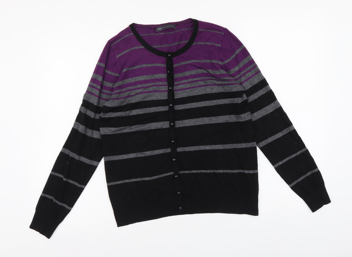 Marks and Spencer Womens Multicoloured Round Neck Striped Viscose Cardigan Jumper Size 12