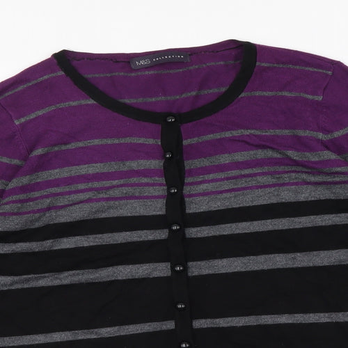 Marks and Spencer Womens Multicoloured Round Neck Striped Viscose Cardigan Jumper Size 12