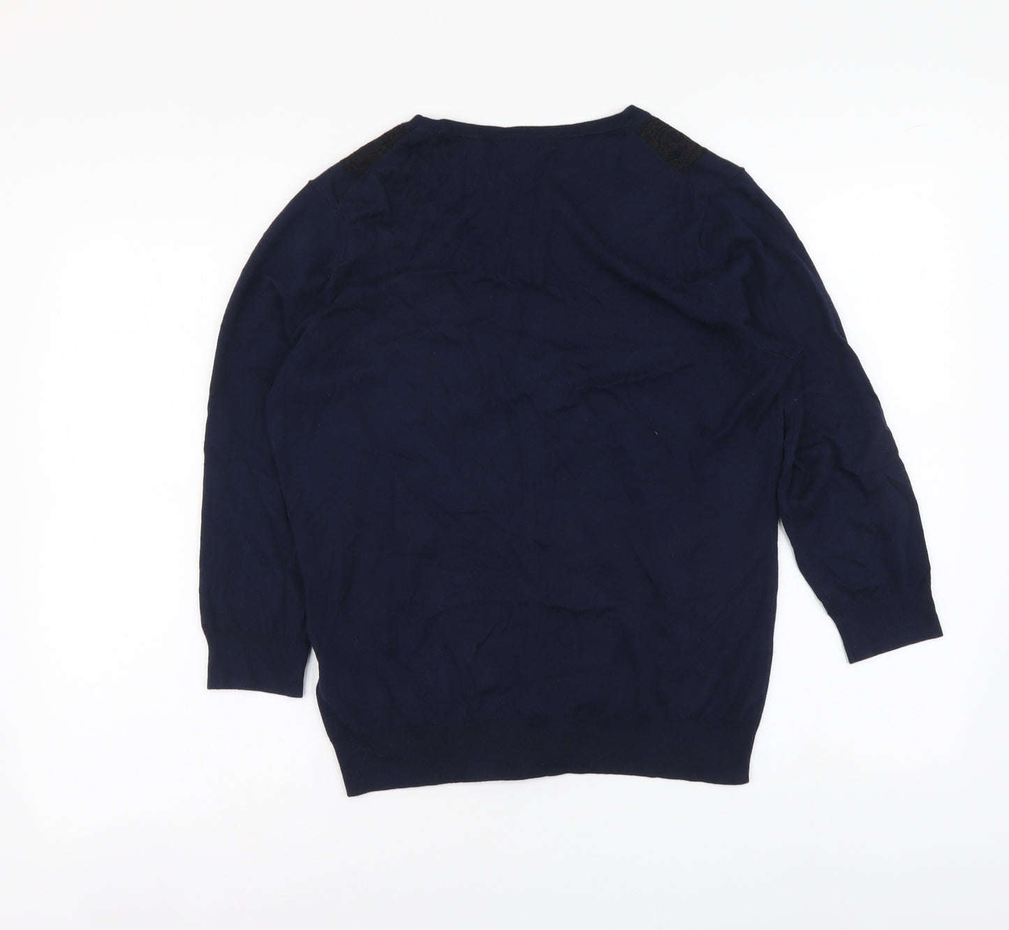 H&M Womens Blue V-Neck Cotton Cardigan Jumper Size M - Lace Detail