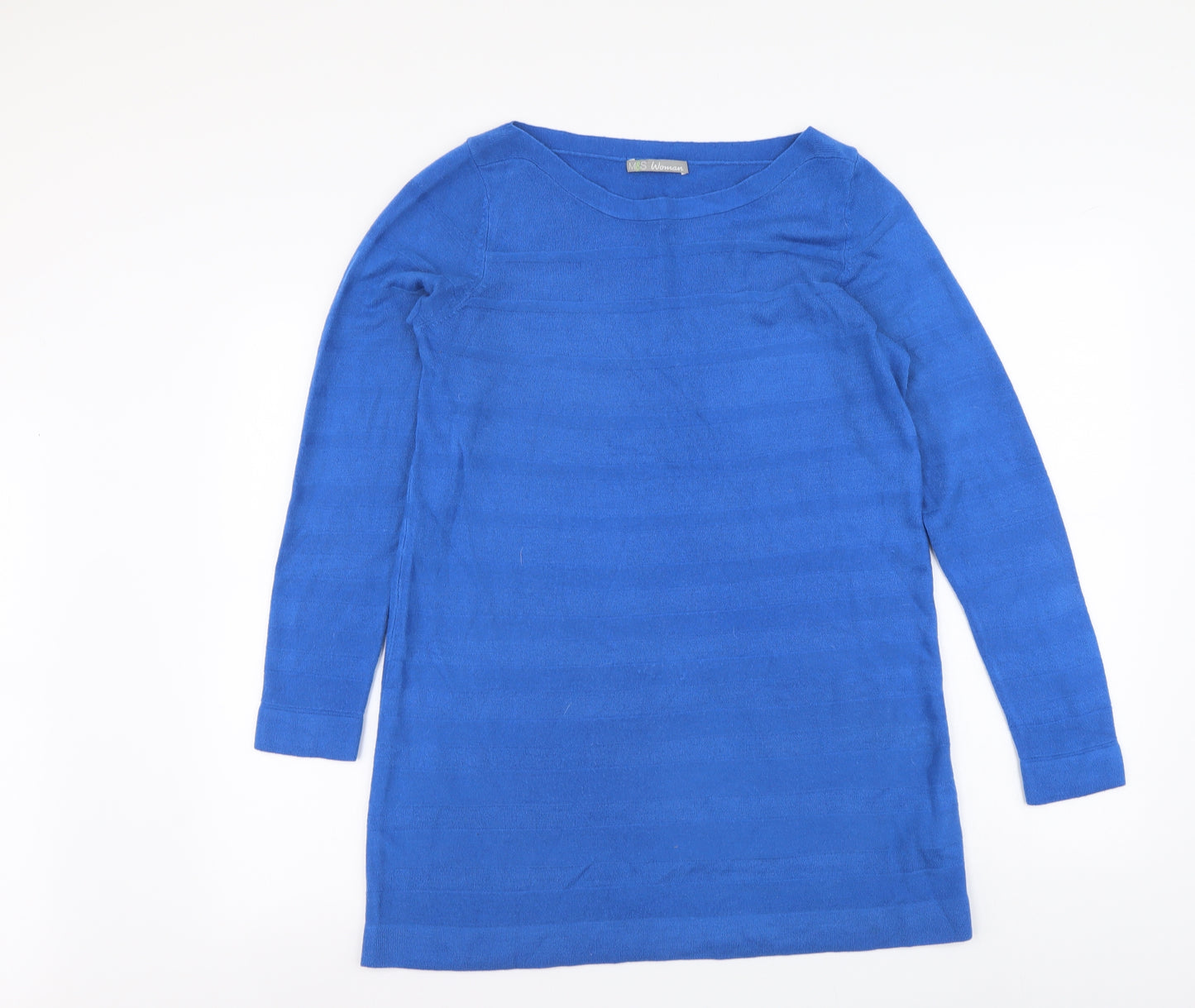 Marks and Spencer Womens Blue Boat Neck Acrylic Tunic Jumper Size 14