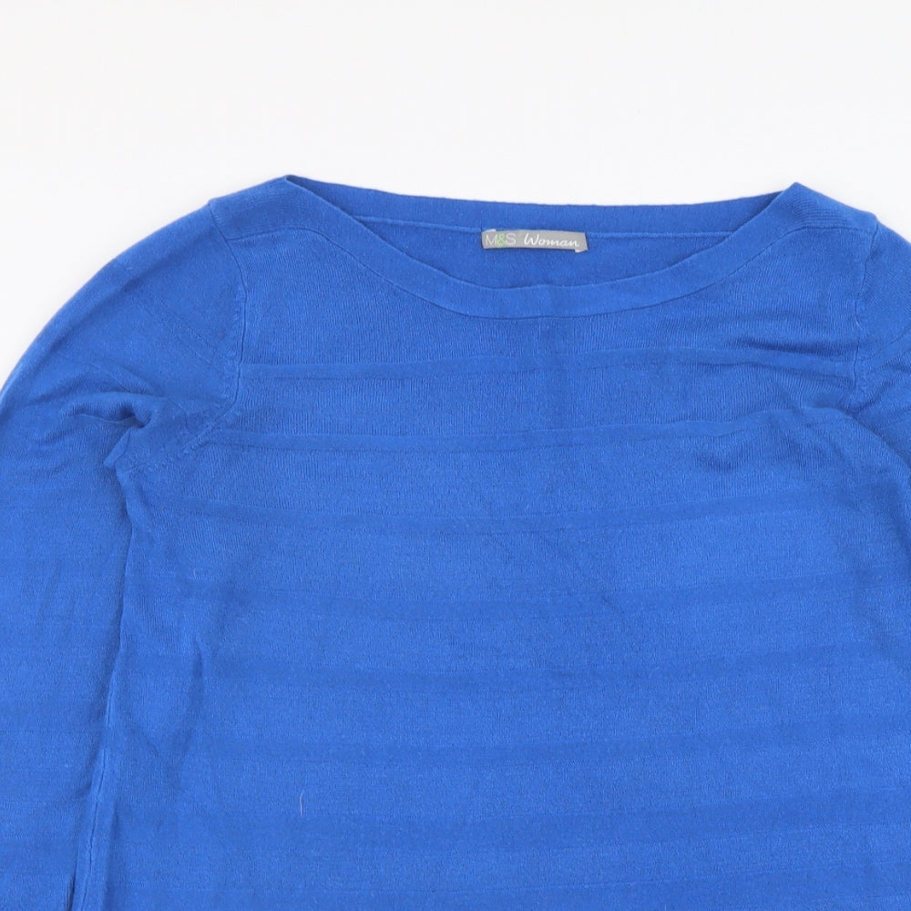 Marks and Spencer Womens Blue Boat Neck Acrylic Tunic Jumper Size 14