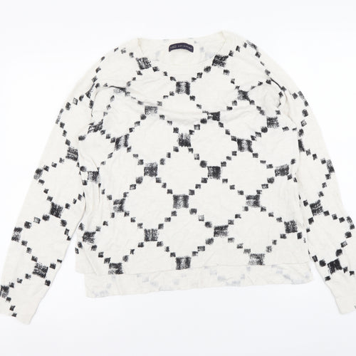 Marks and Spencer Womens Beige Round Neck Geometric Viscose Pullover Jumper Size 12