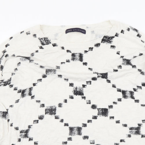 Marks and Spencer Womens Beige Round Neck Geometric Viscose Pullover Jumper Size 12