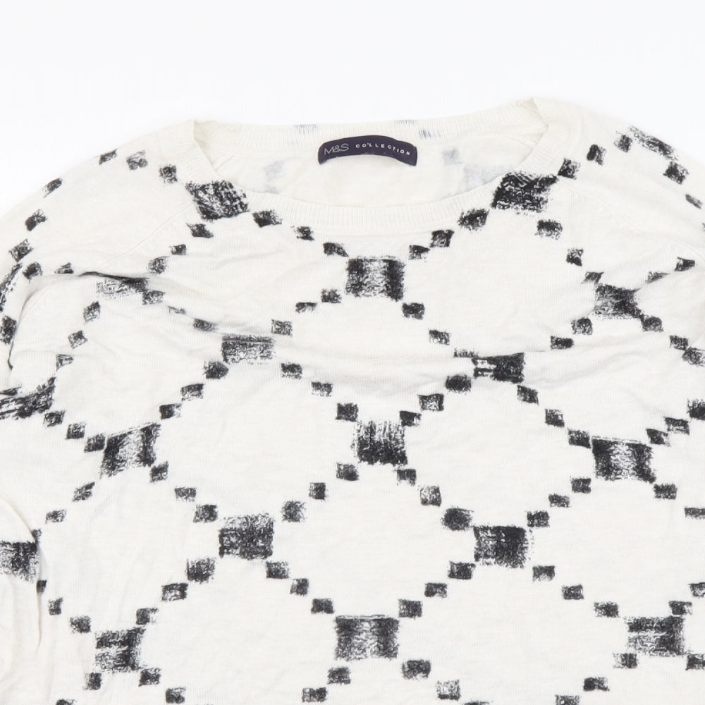 Marks and Spencer Womens Beige Round Neck Geometric Viscose Pullover Jumper Size 12