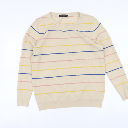 Just Elegance Womens Beige Round Neck Striped Viscose Pullover Jumper Size S
