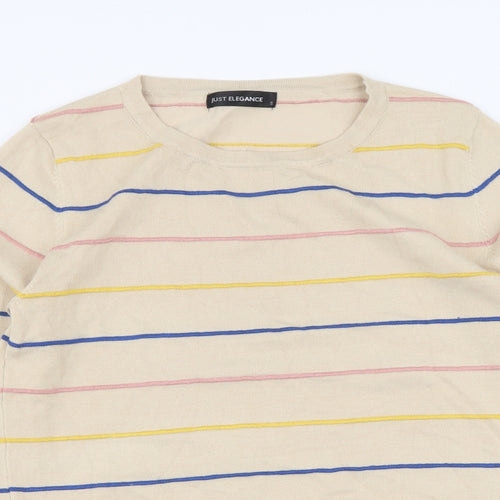 Just Elegance Womens Beige Round Neck Striped Viscose Pullover Jumper Size S