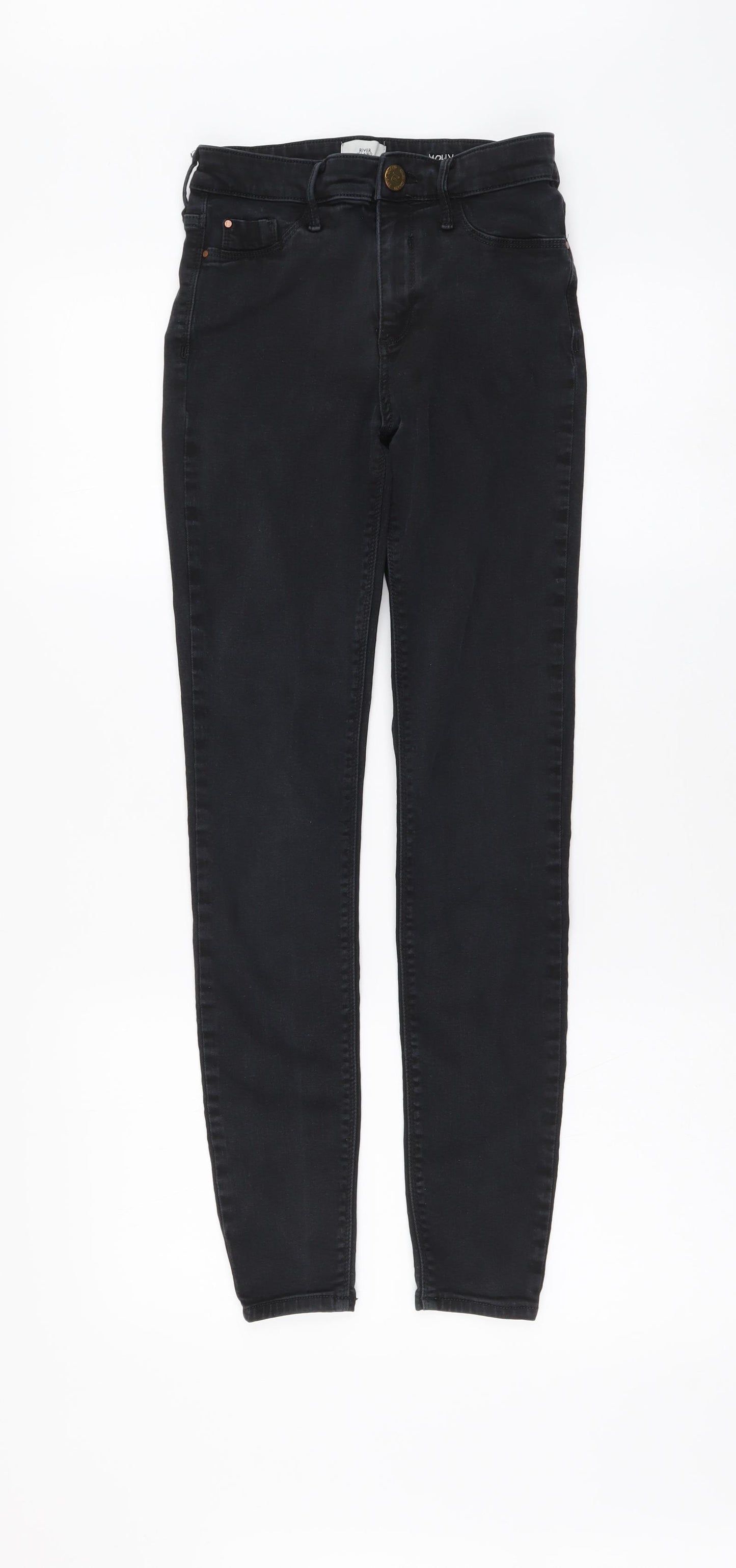 River Island Womens Black Cotton Mom Jeans Size 8 L27 in Regular Button