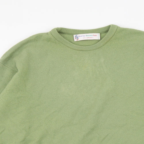 Scottish Sweater Store Womens Green Round Neck Wool Pullover Jumper Size 20