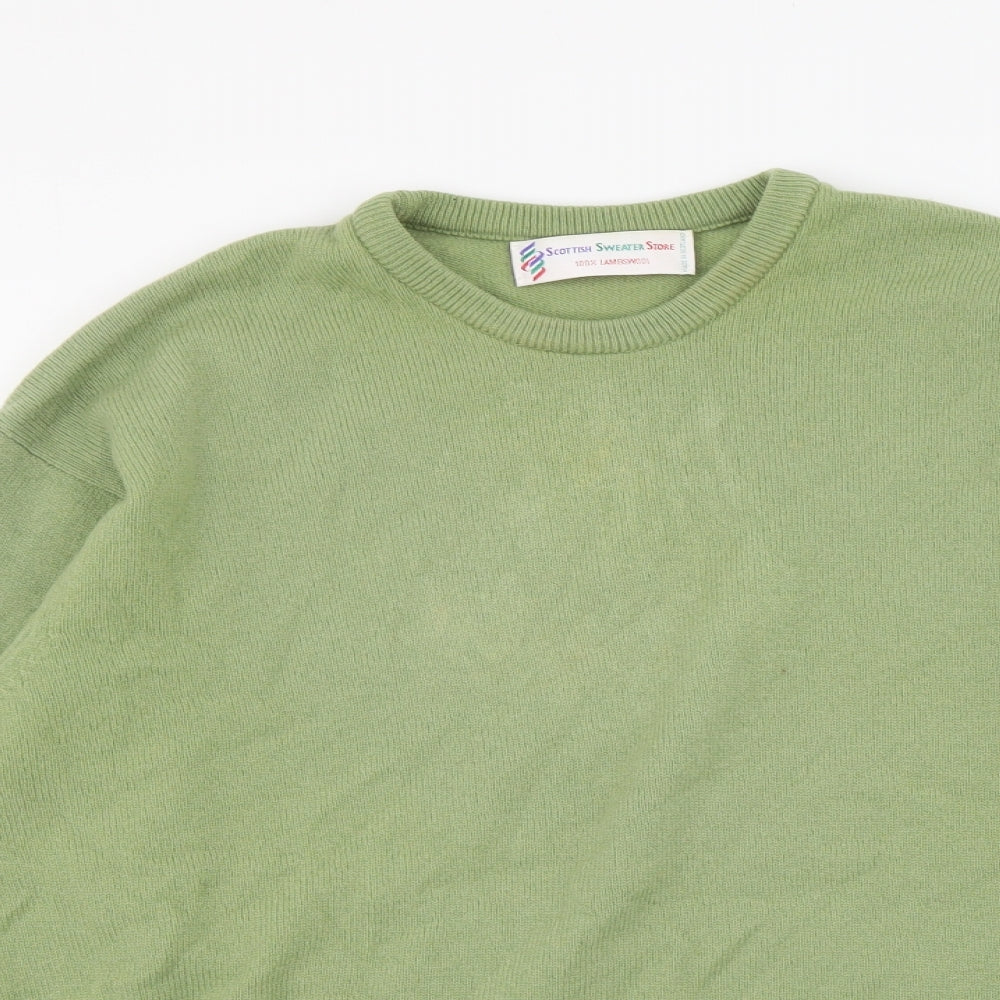 Scottish Sweater Store Womens Green Round Neck Wool Pullover Jumper Size 20