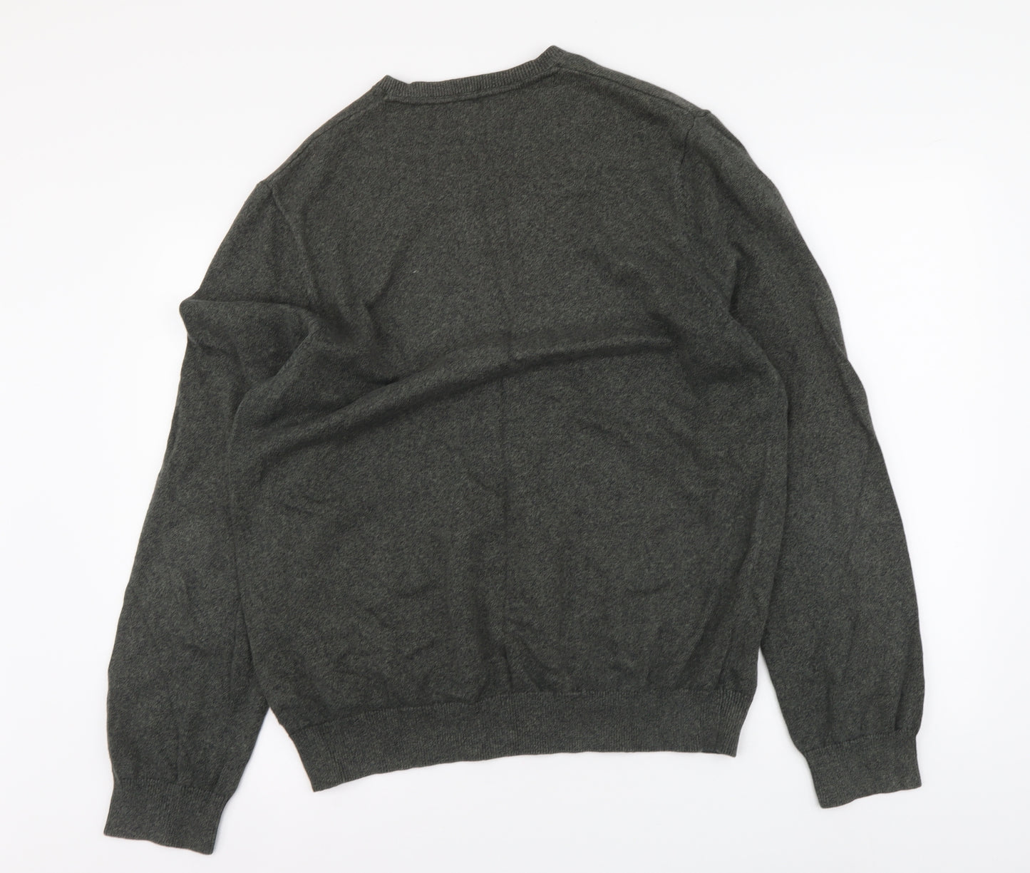 Marks and Spencer Mens Green V-Neck Cotton Pullover Jumper Size XL