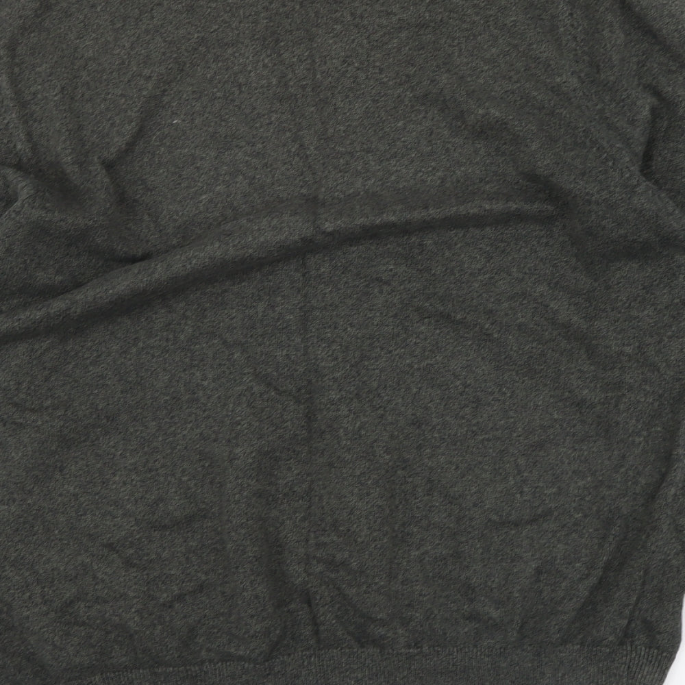 Marks and Spencer Mens Green V-Neck Cotton Pullover Jumper Size XL