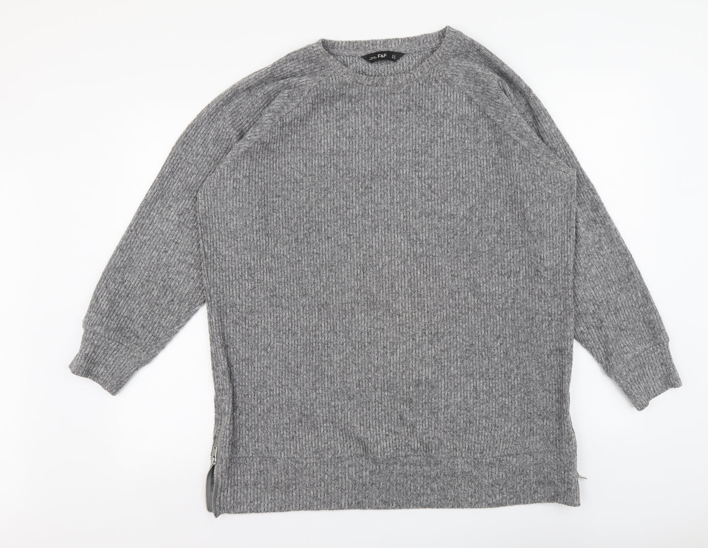 F&F Womens Grey Round Neck Polyester Shrug Jumper Size 14