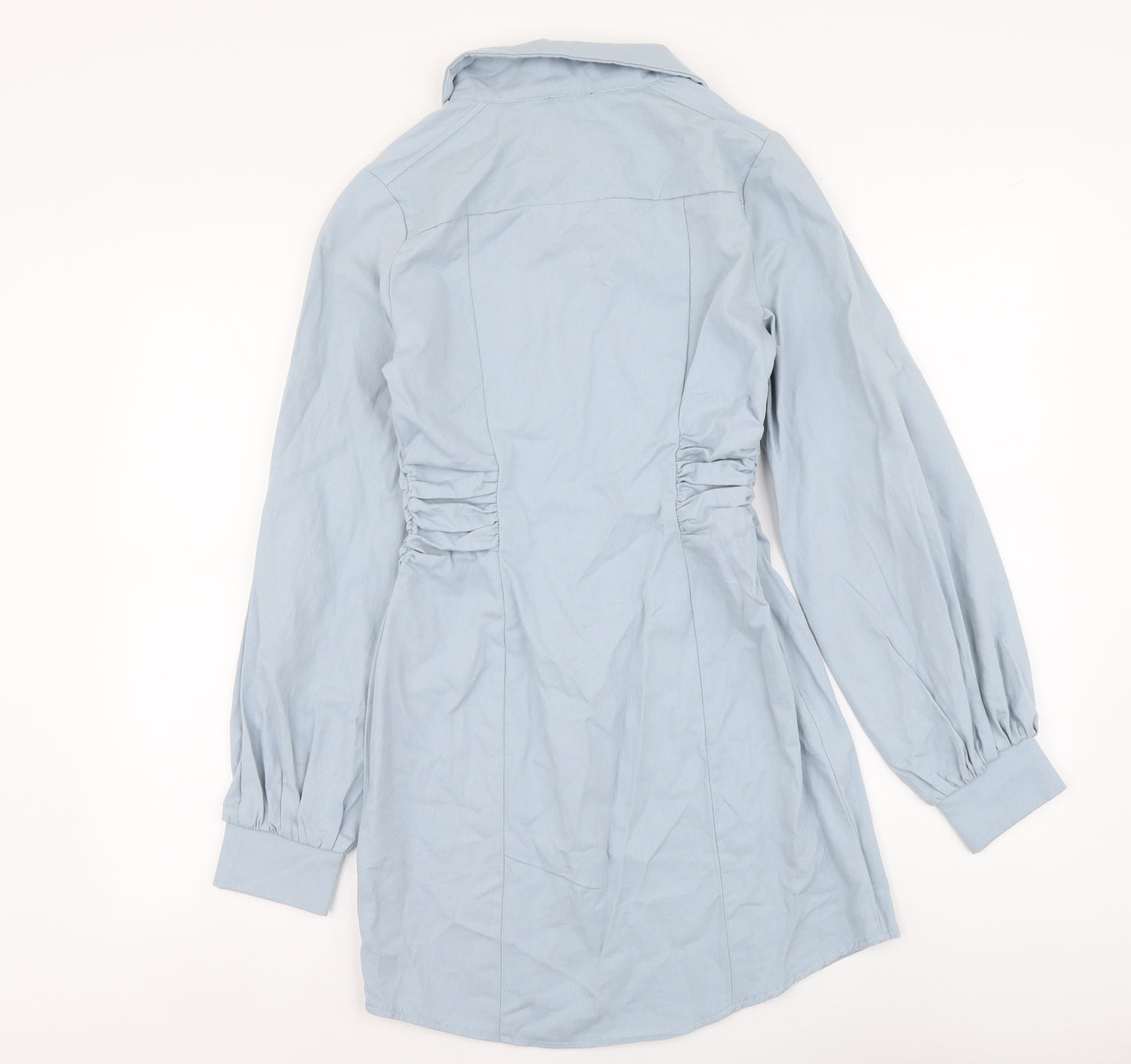 PRETTYLITTLETHING Womens Blue Cotton Shirt Dress Size 6 Collared Button
