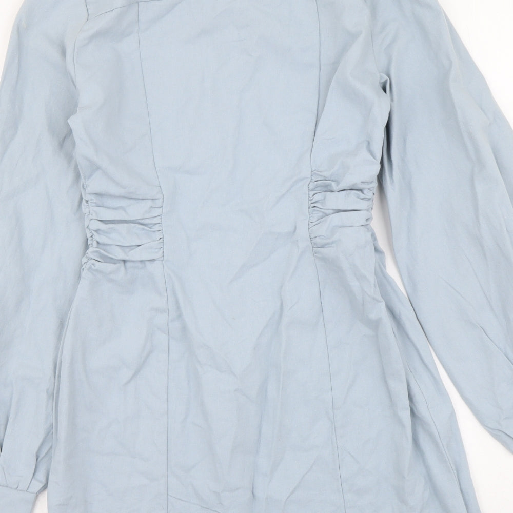PRETTYLITTLETHING Womens Blue Cotton Shirt Dress Size 6 Collared Button