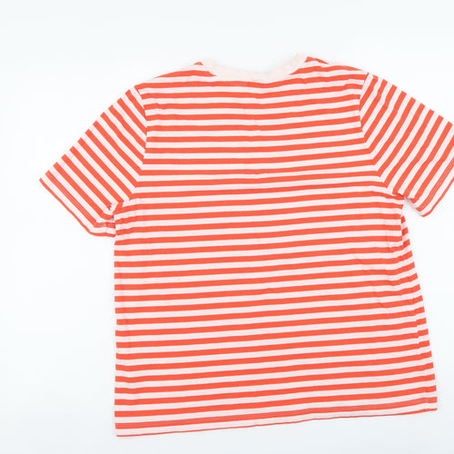 Marks and Spencer Womens Orange Striped Cotton Basic T-Shirt Size 14 Round Neck