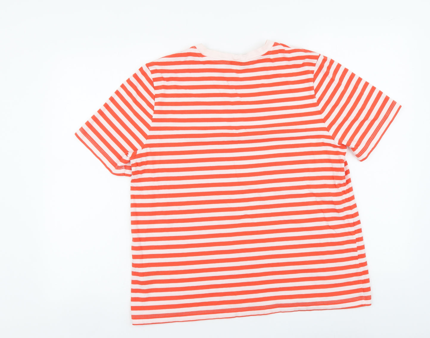Marks and Spencer Womens Orange Striped Cotton Basic T-Shirt Size 14 Round Neck