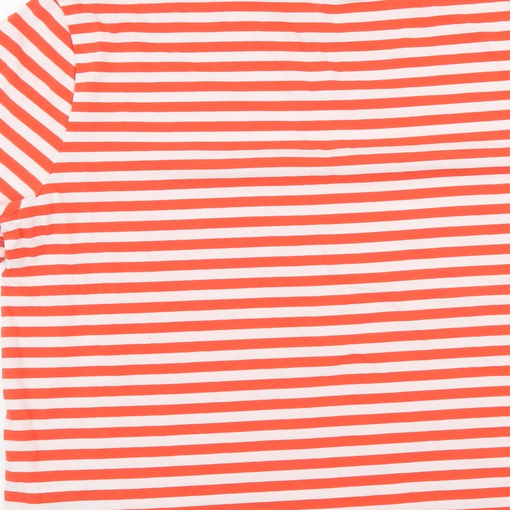 Marks and Spencer Womens Orange Striped Cotton Basic T-Shirt Size 14 Round Neck