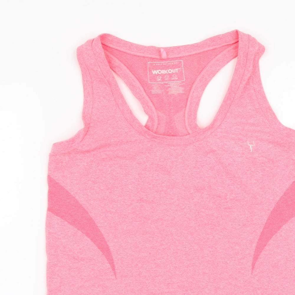 Workout Womens Pink Polyester Basic Tank Size 6 Round Neck Pullover