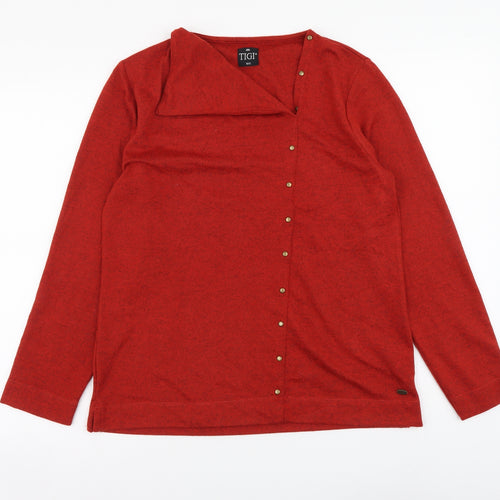 Tigi Womens Red Polyester Basic Blouse Size 10 V-Neck