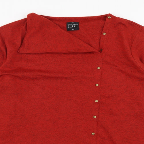 Tigi Womens Red Polyester Basic Blouse Size 10 V-Neck