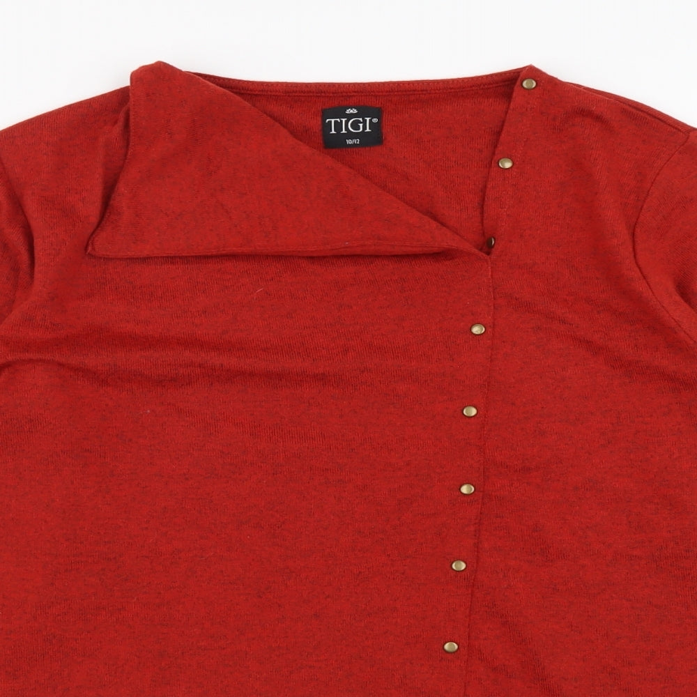 Tigi Womens Red Polyester Basic Blouse Size 10 V-Neck