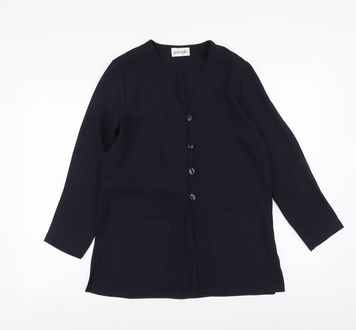 Principles Womens Blue Polyester Basic Button-Up Size 10 V-Neck