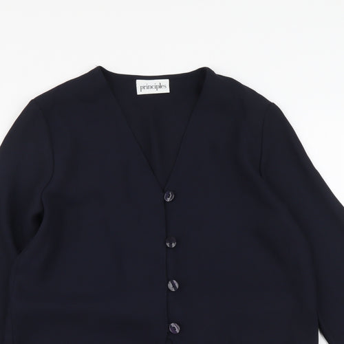 Principles Womens Blue Polyester Basic Button-Up Size 10 V-Neck
