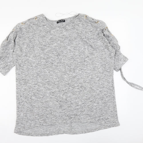Selected Womens Grey Polyester Basic Blouse Size 16 Round Neck