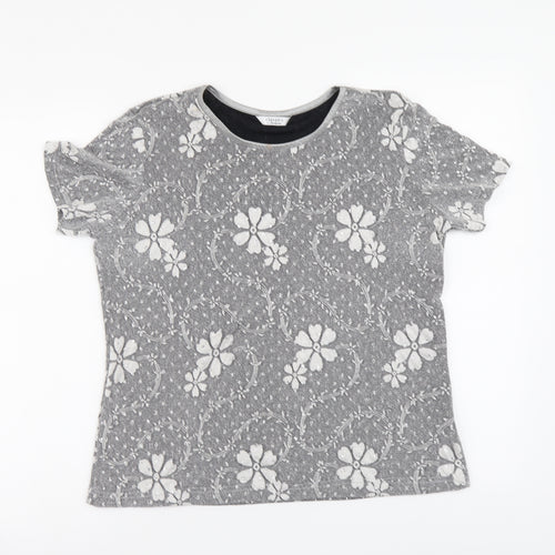 Berkertex Womens Silver Floral Polyester Basic T-Shirt Size 14 Round Neck