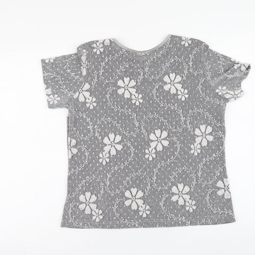 Berkertex Womens Silver Floral Polyester Basic T-Shirt Size 14 Round Neck
