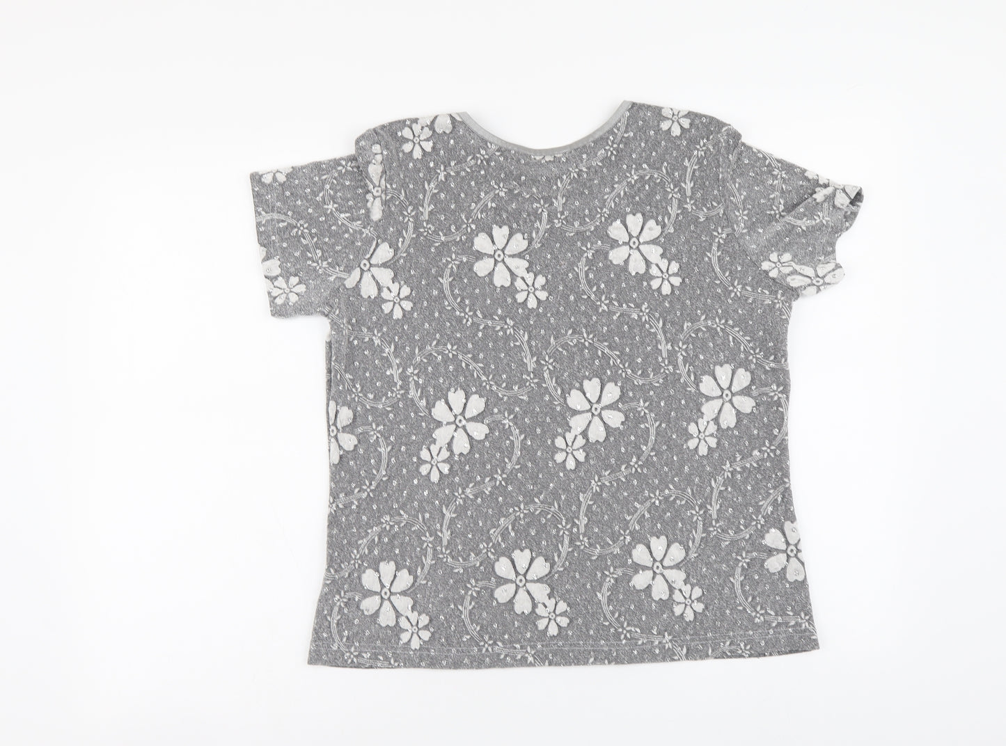 Berkertex Womens Silver Floral Polyester Basic T-Shirt Size 14 Round Neck