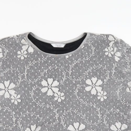 Berkertex Womens Silver Floral Polyester Basic T-Shirt Size 14 Round Neck