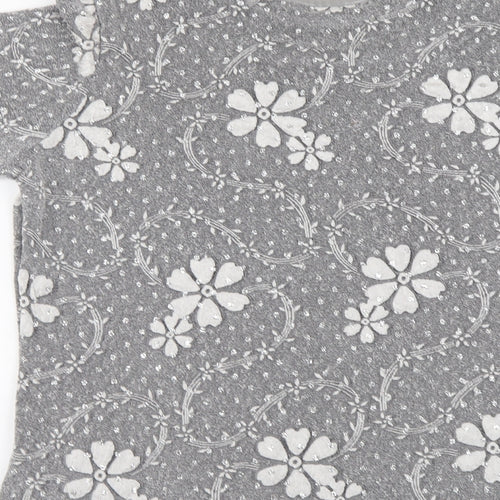 Berkertex Womens Silver Floral Polyester Basic T-Shirt Size 14 Round Neck