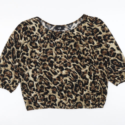Wallis Womens Brown Animal Print Polyester Basic Blouse Size M Round Neck - Leopard pattern