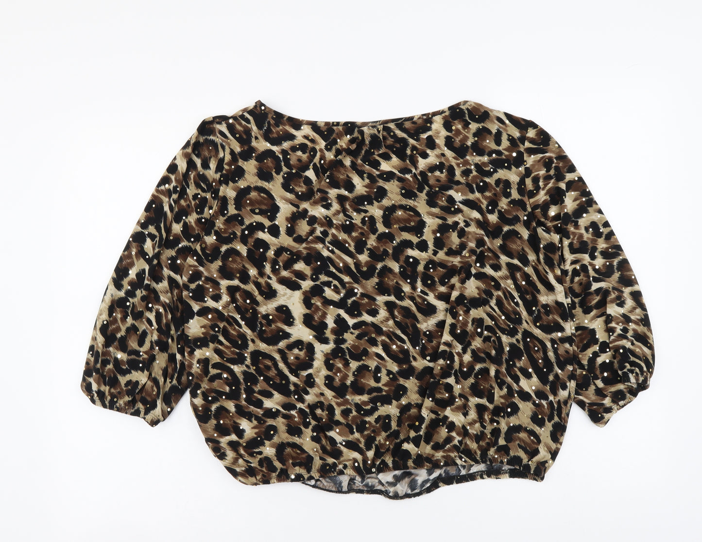 Wallis Womens Brown Animal Print Polyester Basic Blouse Size M Round Neck - Leopard pattern