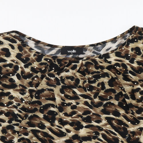Wallis Womens Brown Animal Print Polyester Basic Blouse Size M Round Neck - Leopard pattern