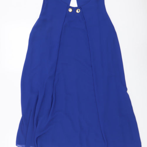 Quiz Womens Blue Polyester A-Line Size M Round Neck Button